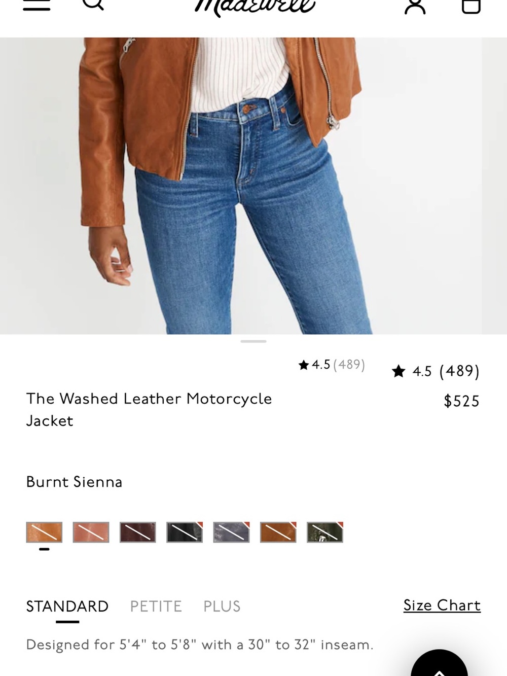 Madewell Cognac Washed Leather Motorcycle jacket- lambskin leather - Picture 12 of 12